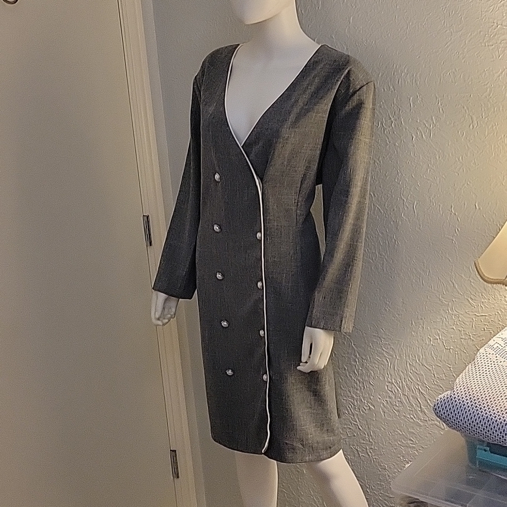 VTG CALIFORNIA LOOKS 1980s Double Breasted Long Sleeve Academia Power Dress - Picture 2 of 10